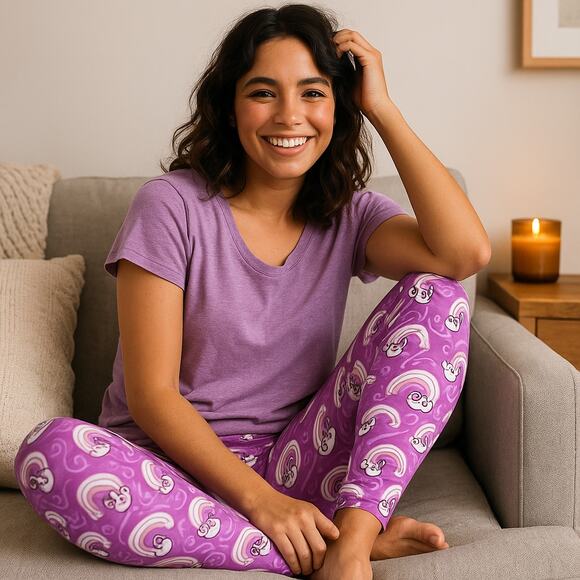 LuLaRoe Purple Rainbow Unicorn Print Leggings One Size - Picture 1 of 5